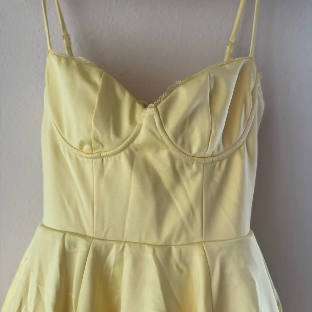MADEMOISELLE Sunshine Yellow Satin Tulle Midi Dress - Picture 3 of 5